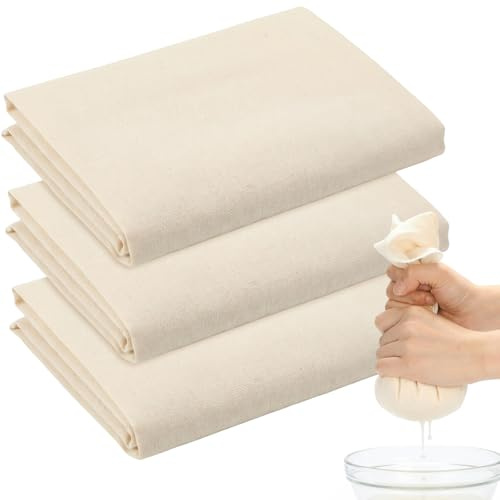 Hemiks 3 Pcs Cheese Cloths for Straining, 50 x 50 cm Grade 100 Fine Muslin Cloths for Cooking Unbleached Reusable Cheesecloth Washable Cheese Cloth Filtering Juice Nut Milk Butter Tea Coffee