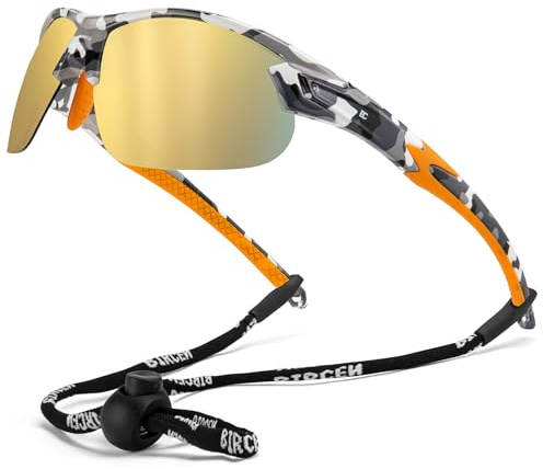 Bircenpro Polarised Sports Sunglasses for Men: TR90 UV400 Protection Cycling Glasses Lightwight for Running Fishing Golf