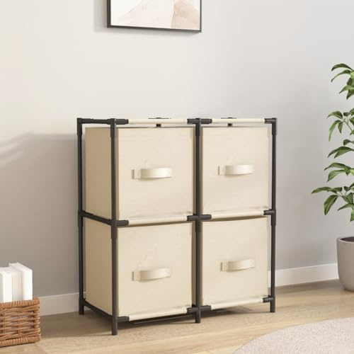 Teenpull Kommode mit 4 Stoffkörben, Creme, 63x30x71 cm, robuster Stahlrahmen, leicht, vielseitig einsetzbar, ideal als Aufbewahrungsschrank für Zuhause