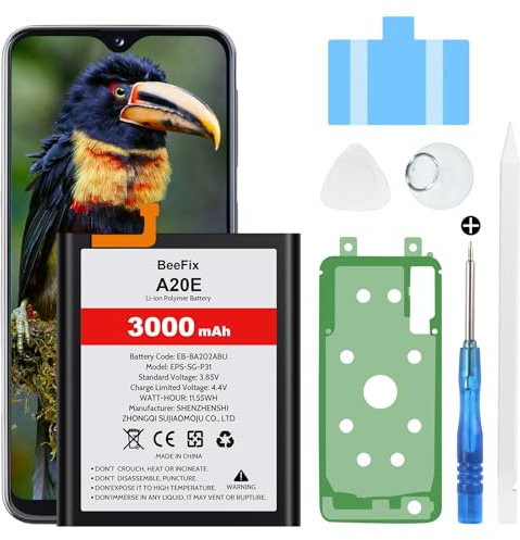 Beefix Akku für Samsung Galaxy A20E SM-A202F, 3000mAh Hochkapazitäts-Ersatzakku für Galaxy A10E(EB-BA202ABU) mit professionellen Reparaturwerkzeugen