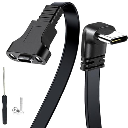 100W USB C 3.1 Extension Cable Short, 90Degree Type C Male to Female-Black | USB C Panel Mount Adapter Cable for IP15/16/17,S23/S22/S21,Carplay (0.3M/11.8in)