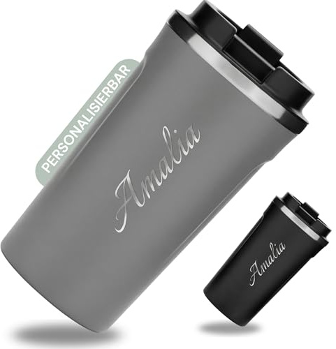 SMARTEON Thermobecher kaffee to go mit Namen – Edelstahl Trinkbecher mit Gravur 500ml – Thermosflasche personalisiert – Personalisierter Kaffeebecher mit Logo (Grau)