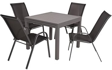 DELUKE Garten-Sitzgruppe IRMA 5-TLG. - Kunststoff, Schwarz | Gartenmöbel-Set Gartengarnitur Garten-Essgruppe mit Stühlen und Esstisch