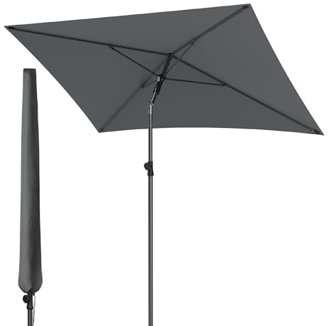 Menz Sonnenschirm Balkon mit Schutzhülle in Anthrazit, 200 × 125 cm | UPF 50+ Sonnenschirm rechteckig für Sonnenschutz auf Balkon und Terrasse, Balkonschirm rechteckig stabil, mit Knickfunktion