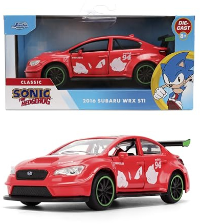 Jada Toys Sonic Auto Subaru WRX STI (ca. 13,5 cm) – Modellauto aus Metall mit Türen zum Öffnen, 2016 Subaru im Sonic Design, Spielzeug-Fahrzeug für Fans und Kinder ab 8 Jahren, Maßstab 1:32