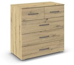 Rauch Möbel ADITIO, Kommode, Farbe Eiche Artisan, Breite 80 cm | Sideboard im zeitlosen Stil, 5 Schubladen, Soft-Close-Funktion, für Schlafzimmer, Gästezimmer, Wohnzimmer, Garderobe, Flur