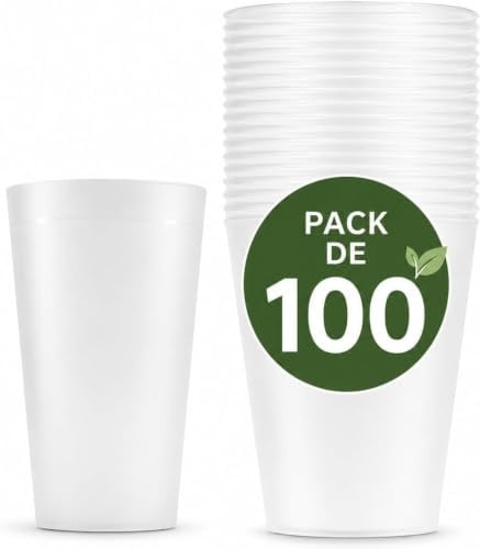 100 Gobelets Plastique Réutilisables 33 cl - Rigide Sans BPA Polypropylène | Lavable Lave Vaisselle, Durable et Idéal Fêtes, Mariages, Anniversaires, Événements - Entreprise Française