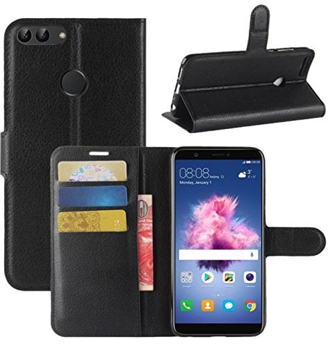 HualuBro Cover Huawei P Smart, Flip Case in PU Pelle Premium Portafoglio Cover [Funzione Stand] [Slot Carte] Leather Wallet Phone Custodia per Huawei P Smart 2017 (Nero)