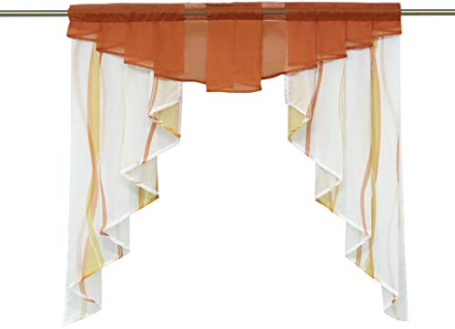 HongYa Tunnelzug Scheibengardine transparenter Voile Kurzgardine für Kleinfenster H/B 100/100 cm Creme Terra