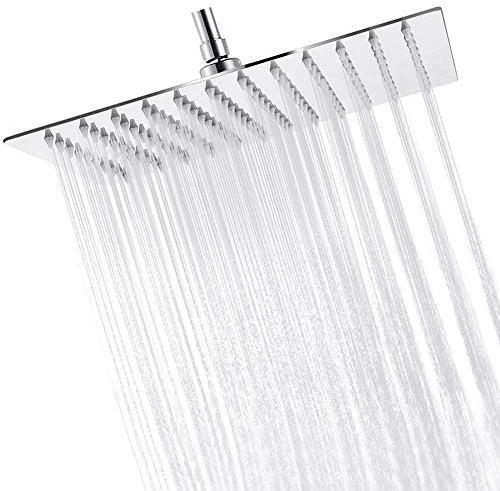 Tete de Douche Inox, Pommeau de douche en acier inoxydable Pomme de Douche au Plafond Douchette à effet pluie Chromé Haute brillance 144 buses 30 cm x 30 cm