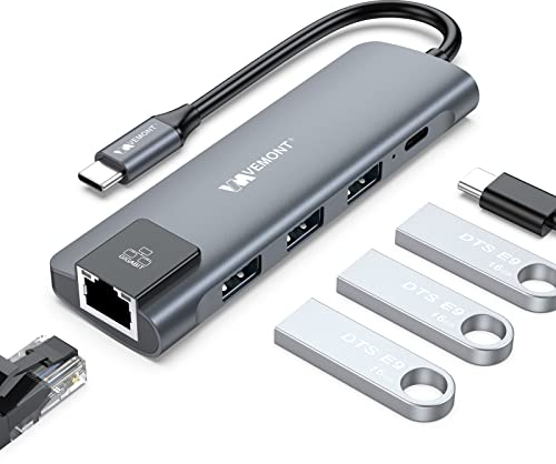 USB C Hub,VEMONT 5 in 1 USB-C Hub mit LAN RJ45 Ethernet 1000Mbps,3 Ports USB 3.0,100W Power Delivery,USB C Docking Station kompatibel für MacBook Air/Pro Samsung und andere Typ-C-Geräte