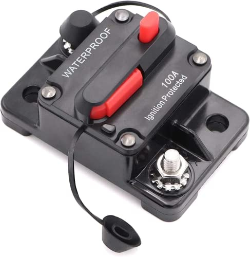 Mottdam – Disjoncteur de voiture 100 A 12 V-48 V DC étanche avec support de fusible à réinitialisation manuelle pour voiture, bateau (100 A)