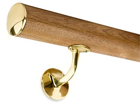 Pasamanos de madera de roble, 45 mm, redondo, incluye tapa de latón y 2 soportes (110 cm)