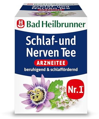 Bad Heilbrunner Schlaf- & Nerven Tee - Arzneitee im Filterbeutel - Melisse, Lavendel & Hopfen - beruhigt bei Nervosität & Einschlafstörung - für überreizte Nervenbündel (8 x 12 Filterbeutel)