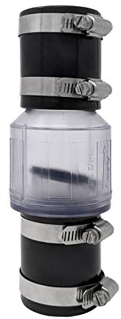 PumpSpy Clapet anti-retour silencieux – 3,8 cm avec raccords Buna-N, modèle CV-150, clapet à ressort, augmentation de l'espérance de vie de la pompe de puisard, comprend des colliers de serrage en