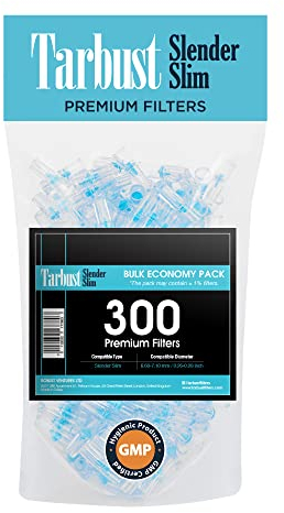 Tarbust Slender 300 Filtri Sigarette, Bocchini per Sigaretta, Filtri Sigarette Tabacco, Filtro Anti-Catrame, Plastica 7mm, Bocchino Slender