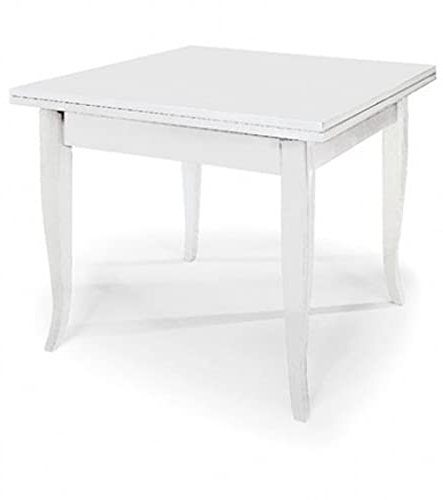 Mar.c.a. Design, Mesa Comedor Extensible, Mesa de Comedor Madera, Blanco - Mesa Cocina Extensible 80x80x75H Dimensión Total de 160x80 - Mesa Plegable Estilo Clásico, Mesa Salon y Cocina, Made in Italy