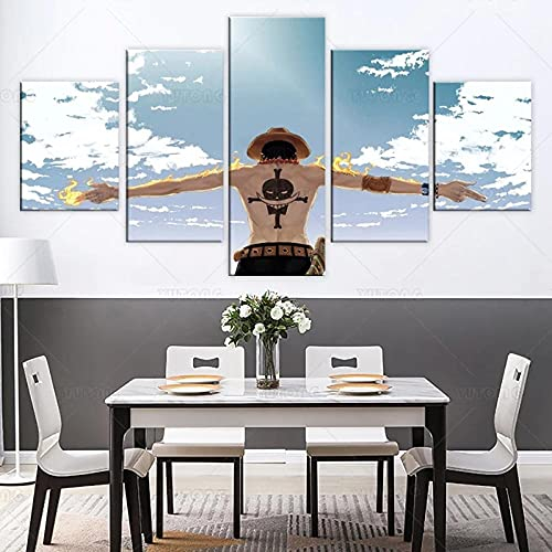 Toaueng Poster & Kunstdrucke 5 Stück Leinwandanime One Piece Cloud Fire Ace 150×80Cm 5 Leinwand Kunst Wandkunst Fünf Teile Tafelmalerei Wandbild Hd Poster Modernes Modulares Bild