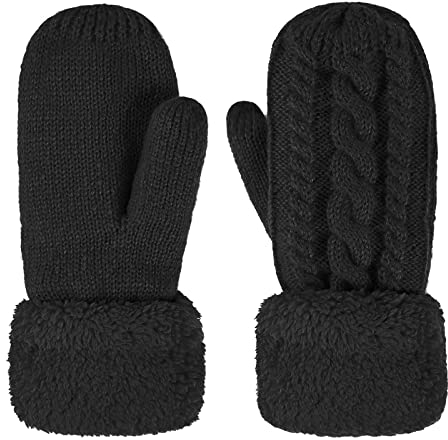 JIAHG Super Dicke gestrickt Handschuhe Damen Mädchen Fäustlinge Winterhandschuhe Fausthandschuhe Sporthandschuhe (Schwarz)