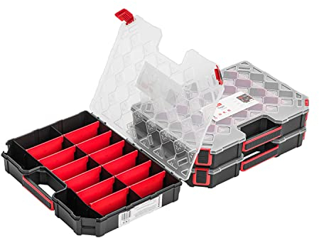 3x Sortimentskasten Kleinteilemagazin – 284 x 390 x 60 mm - Sortierkasten mit Transparent Deckel Sortierkoffer Werkzeugbox Sortimentskoffer Kasten mit herausnehmbaren Fächern