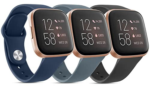 AK 3 Pezzi Cinturini Compatibile per Fitbit Versa 2/ Fitbit Versa/Fitbit Versa Lite, Cinturino Sport in Morbido Silicone Compatibile con Fitbit Versa 2/ Versa Lite