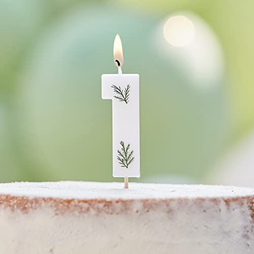Ginger Ray Birthday Cake Candle Decoration Foliage Floral Eco Number 1, Green
