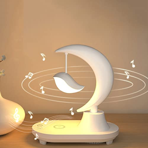 LED Tischlampe Mit Wireless Ladefunktion, Nachttischlampe Touch Dimmbar, Mond Nachtlicht Kinder, Schreibtischlampe Mitbluetooth Lautsprecher Für Frauen Männer Jungen Mädchen Kinder