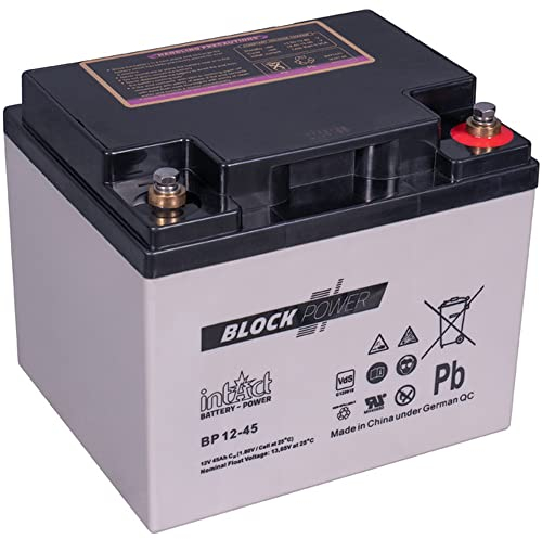 intAct Block-Power AGM Batterie 12V 45Ah - auslaufsicher und wartungsfrei - vielseitige AGM Versorgungsbatterie - für Freizeitbereich, Notstromanlagen, Sicherheitssysteme - Maße (LxBxH): 197x166x170mm