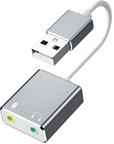 Carte Son Externe USB, Aluminium Adaptateur USB Audio Stéréo vers Jack 3,5mm Plug and Play pour PS4, Raspberry Pi, Windows, Mac, Mac Mini, sans Pilote Requis (Gris)