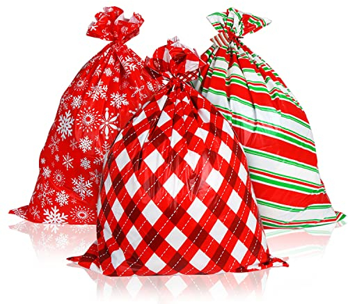 CCINEE 3 Stück große Weihnachtsgeschenktüten, übergroße Weihnachtstaschen, 111.8x91.4 cm, große Geschenke, Geschenktüten, Säcke mit Anhänger, Geschenkverpackungen, Partyzubehör