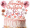 Happy 25th Birthday Cake Topper, Rose Gold Glitter 25th Birthday Cake Topper Kit with Star Heart Paper Fan Confetti Balloon, 23pcs Cupcake Topper for Girls Women 25th Birthday Party Cake Decorations