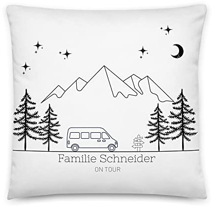 Camping Kissen Spruch ON Tour personalisiertes Deko 40x40cm inkl. Füllung Sofakissen Camper Geschenk für mit Namen Weiß Geschenkidee Motiv, Schwarz Weiß