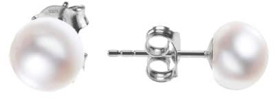 Orecchini a perno in argento Sterling 925 con perle d'acqua dolce bianche coltivate | Orecchini con perle in argento, oro e oro rosa piccoli e grandi, 8 mm, Argento sterling