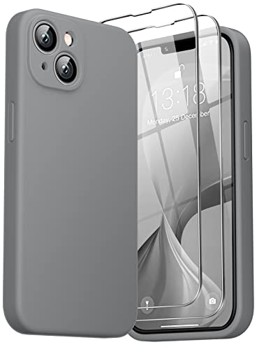 GOODVISH 3 in 1 Silikon Hülle für iPhone 14 Hülle, iPhone 13 Hülle - mit 2 Stück Schutzfolie - Stoßfester Kratzfestem Handyhülle [Kameraschutz] [360°-Schutz] Kompatibel mit iPhone 14/13, Grau