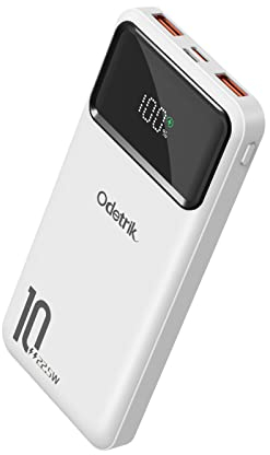 Odetrik Power Bank 10000mAh Portable Charger 22.5W PD Fast Charging Battery Pack QC 3.0 External Backup Charger Compatible with Smart Phone Tablet (White)