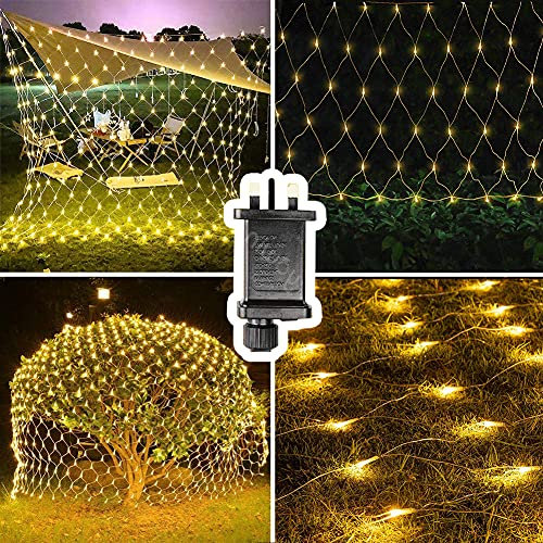 TIYUPA 3M x 2M Outdoor Net Lights, 204 LED Fairy String Lights Weatherproof Garden Mesh, 8 Modes Net Light Mains Powered Plug in, for Balcony Fence Christmas Decor, Warm White