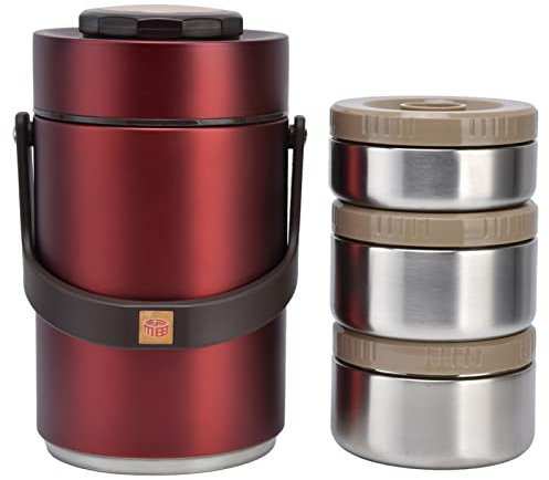 CHICIRIS Thermobehälter, 2,3L Thermo Lunchbox, Edelstahl 304, 3 Schichten Verhindern Auslaufen Thermobox, Isolierter Lebensmittelbehälter, für Babynahrung, Suppe, Brei, Joghurt (Rot)