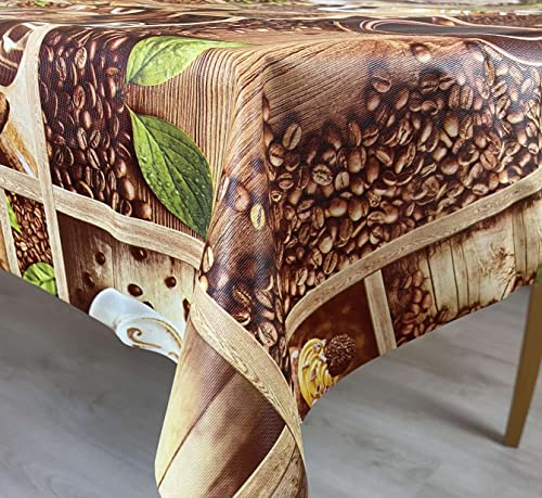 Artwelt Tischdecke Knitterfrei Wachstuchtischdecke Wachstischdecke Tischtuch Dekorativ Abwaschbar Wunschmaß Tischwäsche für Küche, Esszimmer, Garten, Outdoor (90X140cm, Coffee 2A)
