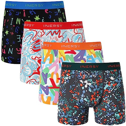 INNERSY Herren Unterhosen mit Eingriff Mesh Boxershorts Männer Kühlende Retroshorts Mehrpack 4 (L, Buntes Graffiti)
