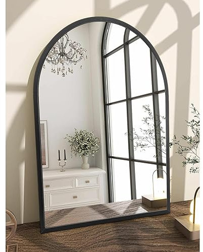 HLFMVWE Bogen Wandspiegel 70 x 50 cm, Große Schwarze Badezimmer Spiegel Metallrahmen Spiegel für Wand, Dekoration Eitelkeit Schlafzimmer Eingang Wohnzimmer
