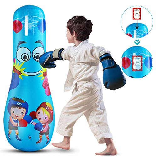 LASIEYO Boxsack Stehend, Boxsack Kinder ab 6 Jahre 120CM Tumbler Aufblasbare Boxsack Stehend, Kinder Standboxsack Für Krafttraining, Stressabbau