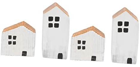 Toyvian 4 Stück Kleine Dekoration Mikrodorfhäuser Handwerk Ornament Hausdekoration Mini-weihnachtsschmuck Weihnachts-Desktop-Ornament Holzdekor Holzhaus Kiefernholz Hölzern