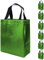 FONXHEE 6 grüne Geschenktüten mit Taschentüchern, mittelgroß, wiederverwendbare Geschenktüten mit Griffen, glänzend, stabil, glänzend, metallisch, nicht gewebt, Geschenktüten für Weihnachten,