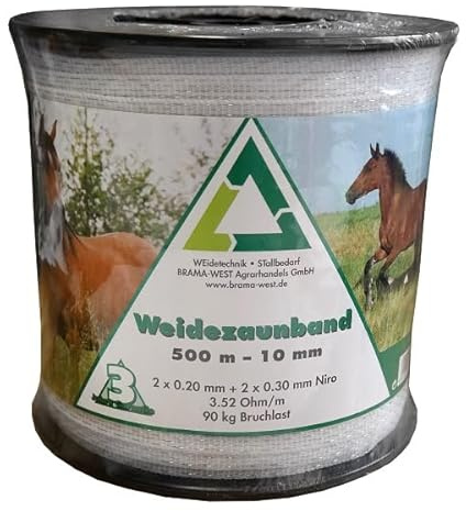 Brama West Breitband Weidezaunband 500m x 10 mm Elektrozaun Band Elektroband Pferdeband