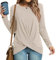 HOTGIFT Women's 2025 Tunic Tops Long Sleeve Casual T-Shirts Front Twist Crewneck Blouse Beige Large