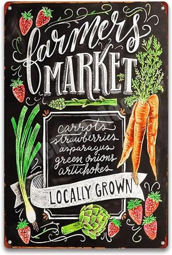 Farmers Market Vintage-Metallblech-Barschild, dekorative Wandkunst, Beschilderung, primitives Bauernhaus, Landküche, Bauernhaus-Schild, Speisekammerschilder, Wanddekoration für Farmers Market Displa