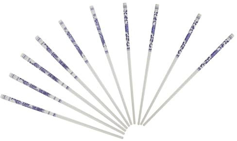LIFKOME 5pairs Ceramic Chopsticks Blue and White Porcelain Reusable Long Chopsticks for Chinese Tableware for Home and Restaurant Use Random Pattern