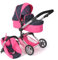 Bayer Chic 2000® 3in1 Kombi Puppenwagen Linus - Konfetti Pink- faltbar, höhenverstellbarer Griff 47-78 cm, mit Autositz – Puppen bis 52 cm, 4-8 J.