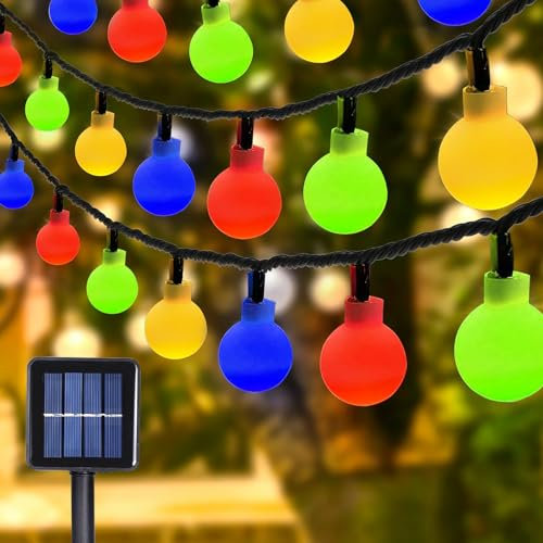 MXJFYY Weihnachtsdeko Lichterkette, 100 LEDs Kugel Lichterkette, 12M 8 Modi Solar Wasserdicht Lichterketten, Weihnachtsdeko Innen Außen Geeignet für Weihnachtsbaum Schlafzimmer Party Kamin Garten