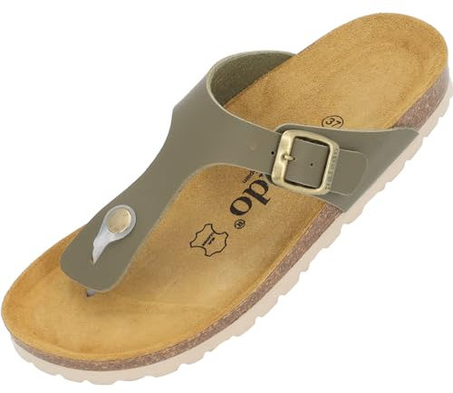 Palado Zehentrenner Damen Kos Matt – gefertigt in Spanien – weiche Veloursleder-Decksohle – mattes Obermaterial für dezente Eleganz Khaki UK7 - EU40